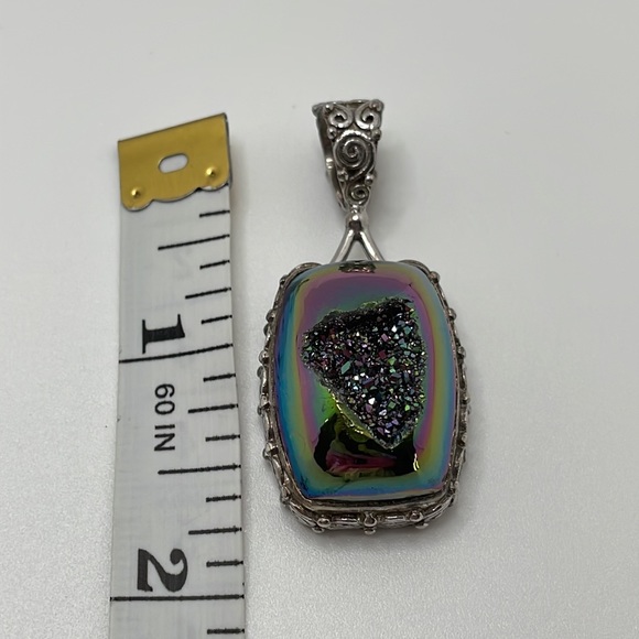 Iridescent Druzy 925 Sterling Silver Pendant - Picture 9 of 9